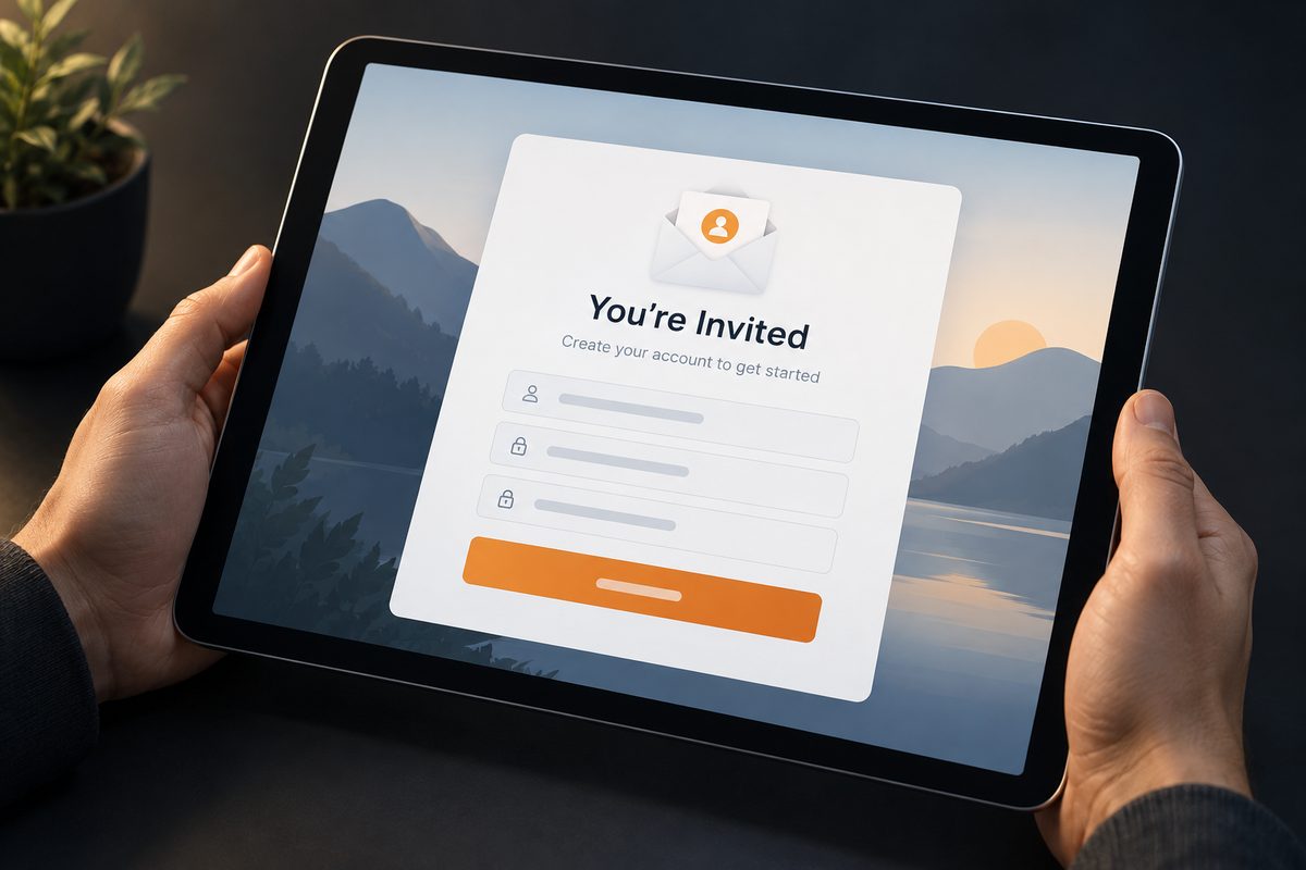 An account invitation panel on a tablet screen