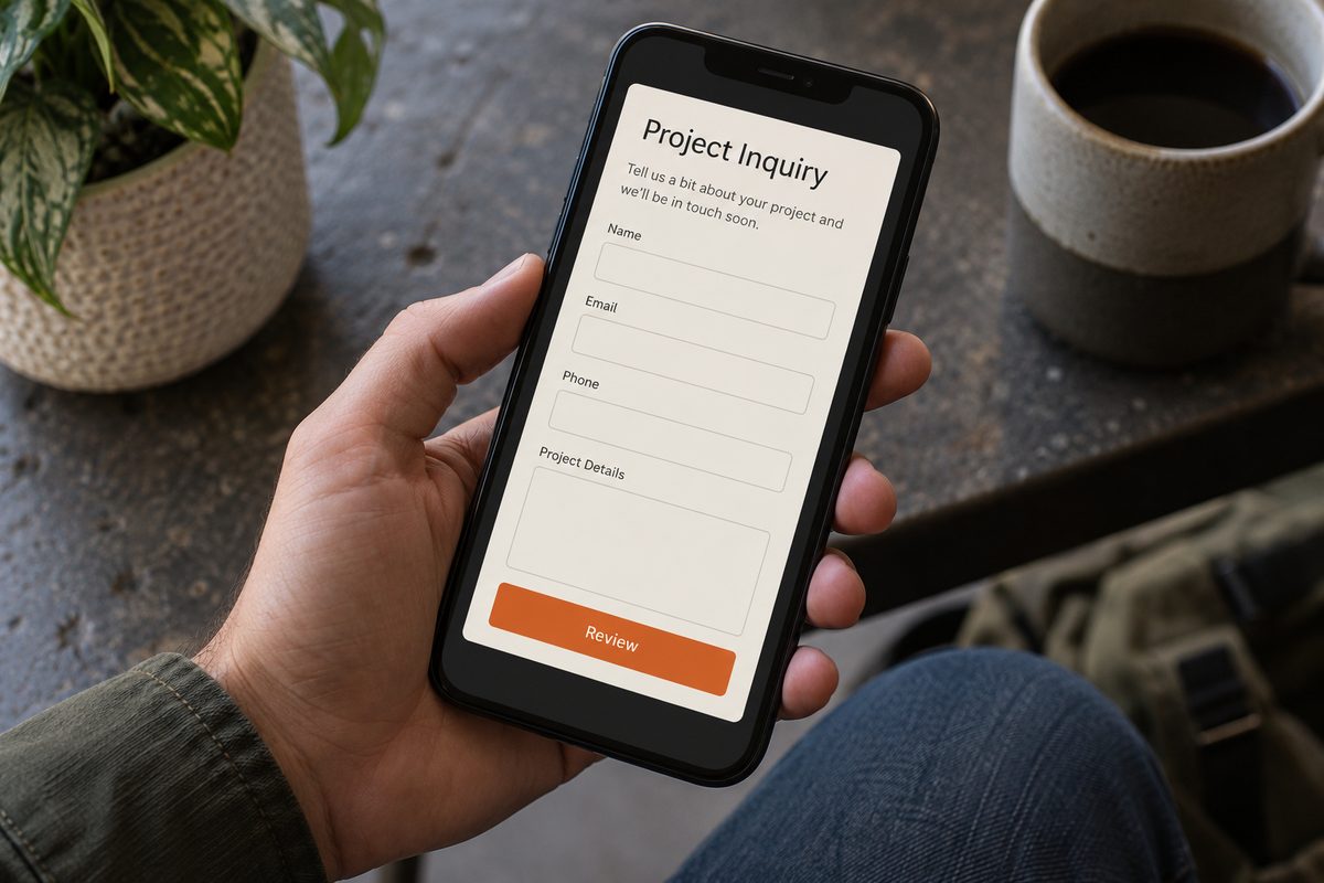 A project inquiry form on a handheld phone